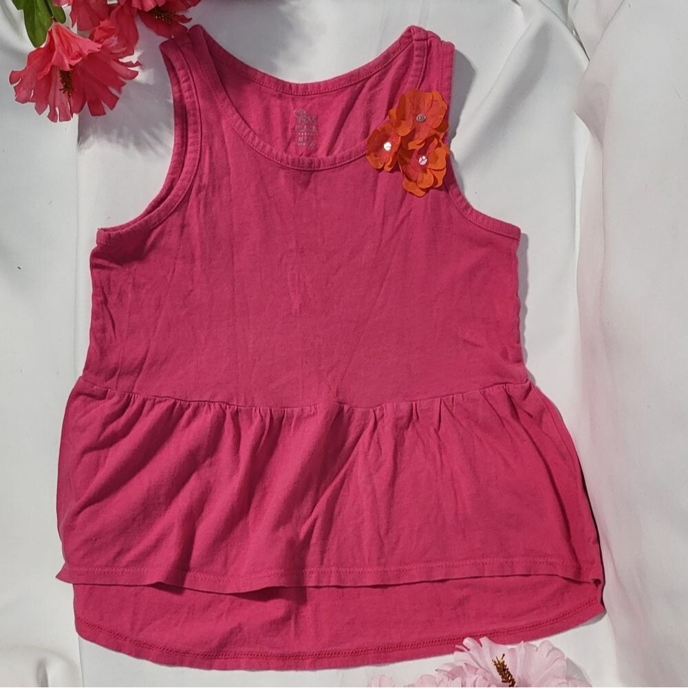 The Children's Place Girls Hot Pink High-Low Floral Tank Top Size Medium (7/8)